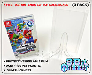 3 Box Protectors for Nintendo Switch Video Game Boxes Clear Display Cases